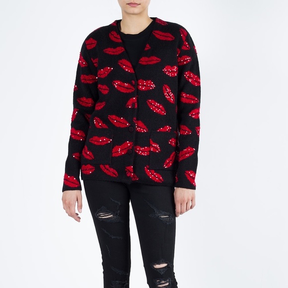 Saint Laurent Lip Print Cardigan Women 